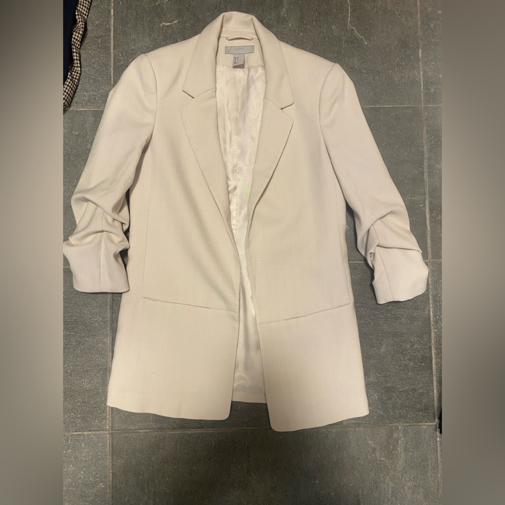 H&M Cream Blazer with ruched sleeves